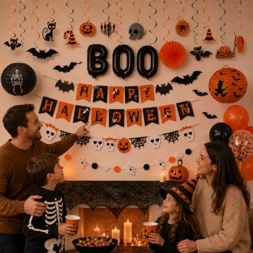 Halloween Party Decoration Set - 101Pcs Spooky Indoor Decor with Banner Ghost Bat Web