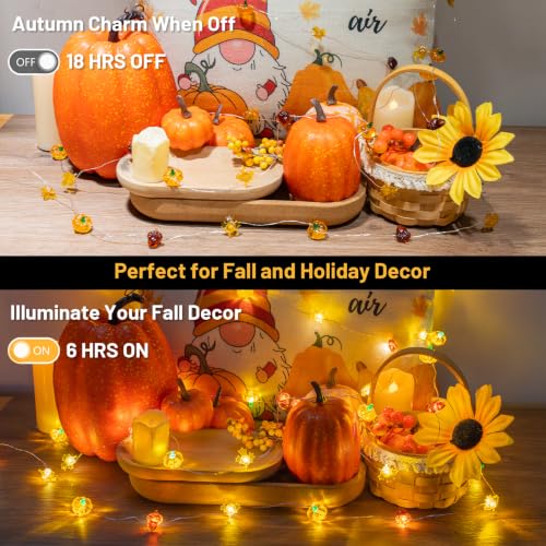 Orange Pumpkin with Maple & Acorn Halloween Lights - 40 LED Battery-Operated with Timer & Remote