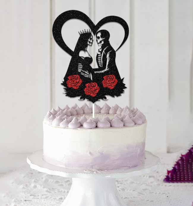 Halloween Bride or Die Skull Cake Topper Wedding Decorations Black Red