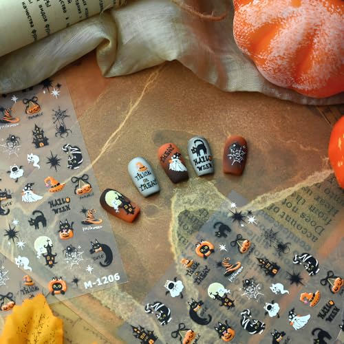 Halloween Ghost Spider Nail Stickers - Self-Adhesive Pumpkin & Black Cat Decals, Variation 2