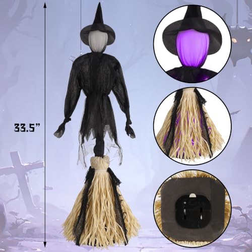 Purple Walking Style Animated Witch Broom Halloween Decor Light & Sound