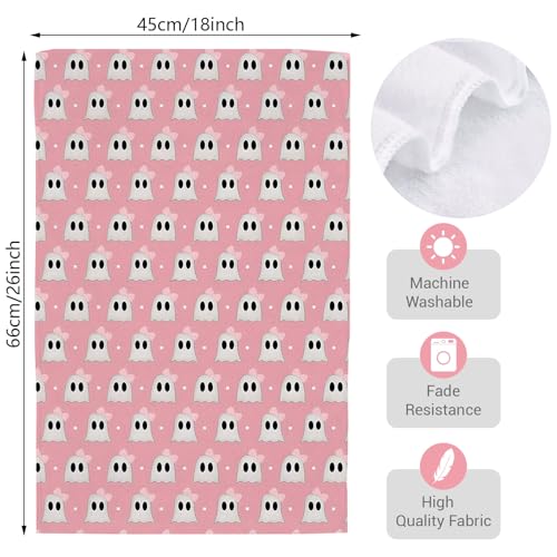 Halloween Ghost Kitchen Towels Set of 2 - Pink Stripes, 18x26 Inch Dish Cloths, Variation C