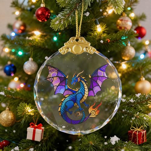 Dragon Christmas Ornaments - Aurora Violetwing Glass Holiday Decor, 2.75in
