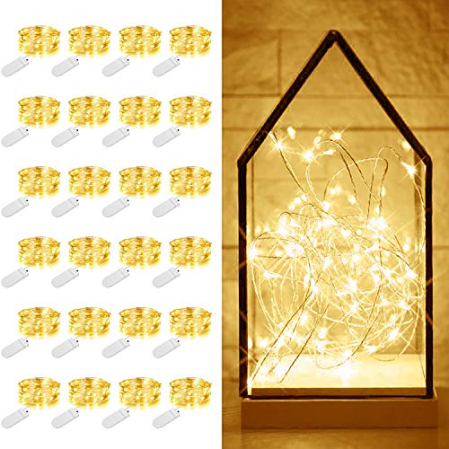 7.2 Ft Fairy Lights 24 Pack Battery Operated String Lights Waterproof Silver Wire Warm White