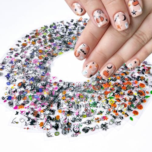 Halloween Nail Stickers Set - Spooky Pumpkin Bat Skeleton Ghost Decals for Nails