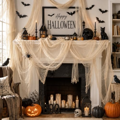 Beige Halloween Gauze Cloth Fabric - Creepy Decor Tapestry - 5 Pack
