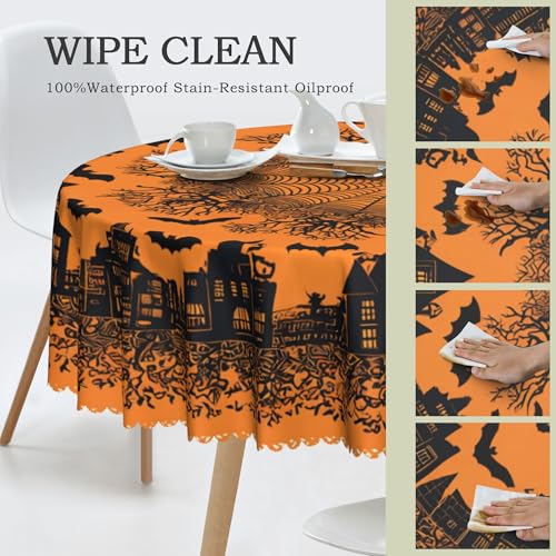 Halloween Round Tablecloth 60 Inch Polyester Washable Home Decor - Halloween / 60 Inch Round