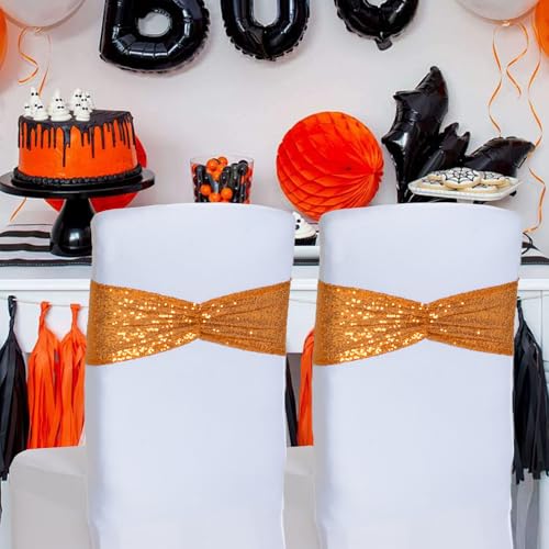 Orange Sequin Chair Sashes 14x6 Inch Pack of 50 - Wedding Party Decorations