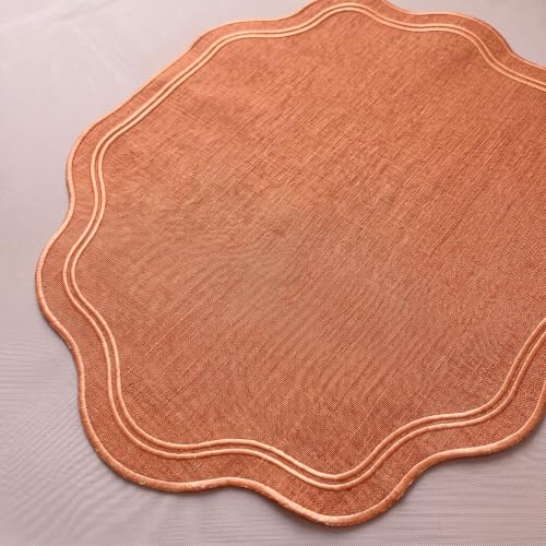 Cotton Fall Thanksgiving Placemats Set of 6 - Elegant Orange Scalloped Table Mats