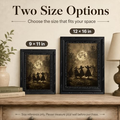 Framed Witch Coven Canvas Wall Art - Dancing Witches 12x16 Inch - Halloween Decor
