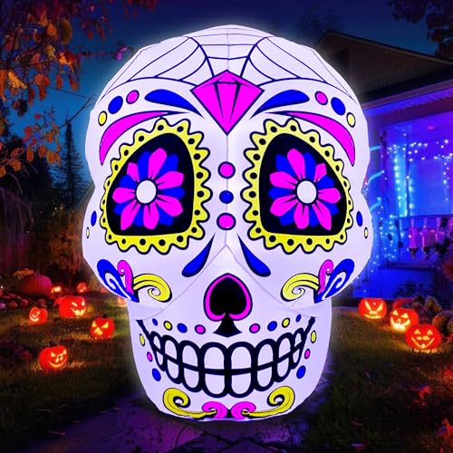 4.5 Ft LED Halloween Inflatable Sugar Skull Yard Decoration, Waterproof Outdoor Decor