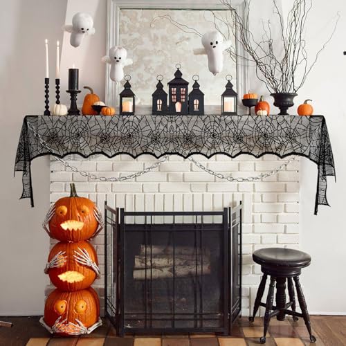 Halloween Lace Spider Web Table Runner 2 Pack 18x72 Inch Black Gothic Decor