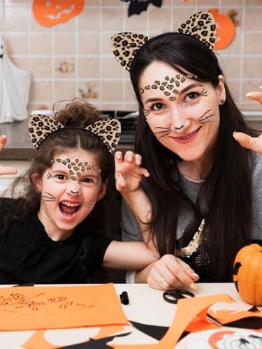 Leopard Cat Ears Headband with Face Jewels Halloween Costume Accessories for Women - Variation: Leopard Cat