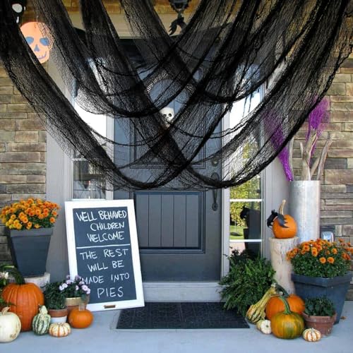 Halloween Creepy Cloth Decorations - Black Gauze Fabric for Haunted House & Outdoor Decor, 6 Pieces, 72x30 Inches