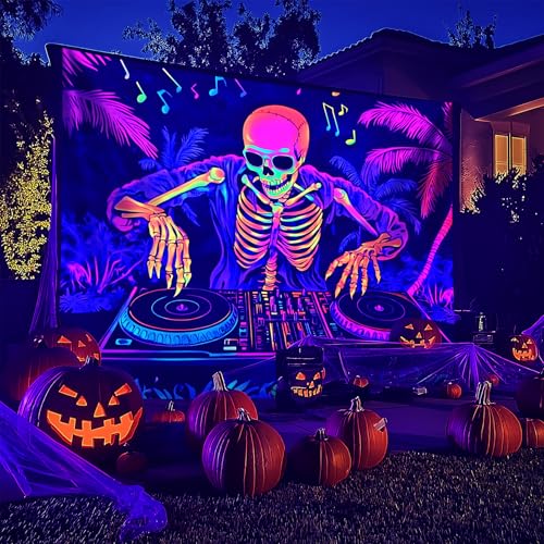 Halloween Blacklight Tapestry UV Reactive Wall Decor 79 x 59 Inches - Variation A