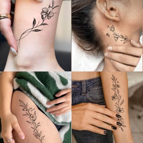 Floral Temporary Tattoos for Women - Waterproof Fake Body Art Set, 49 Pcs