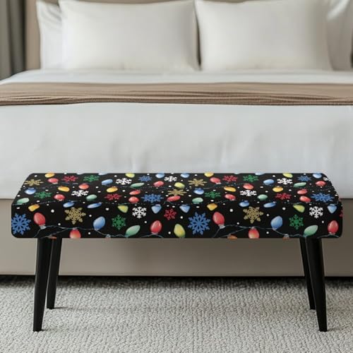 Christmas Snowflakes Stretch Bench Cover - Festive Xmas Seat Protector for 42-52 Inch Benches