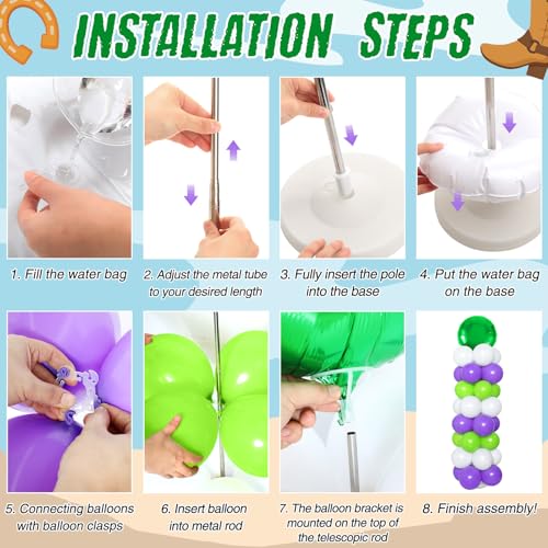 Light Inspired Year Balloon Column Stand Kit - Green, Purple & White Birthday Decor