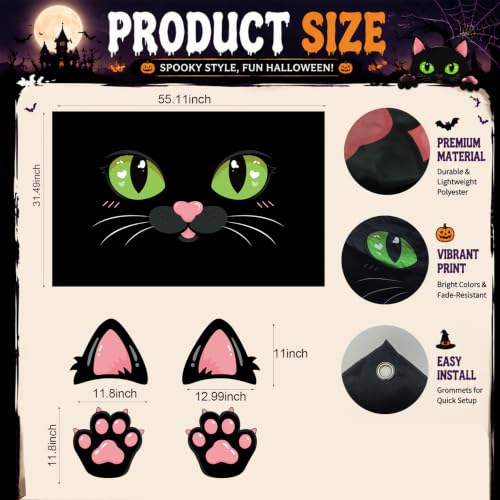 Halloween Black Cat Car Decorations Kit for SUV Trunk & Home Entryway