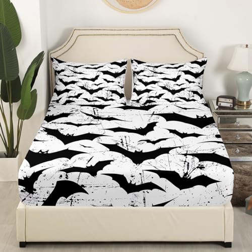 Halloween Bat Fitted Sheet Gothic Bedding Set Full - Multi 01