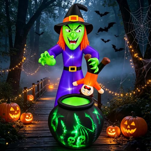 6 Ft Halloween Inflatable Witch with Child Outdoor Decor with LED Lights