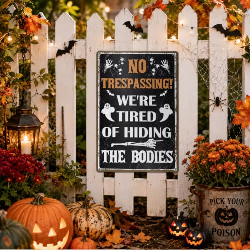 Funny Halloween No Trespassing Metal Sign W12 Spooky Ghost Wall Decor