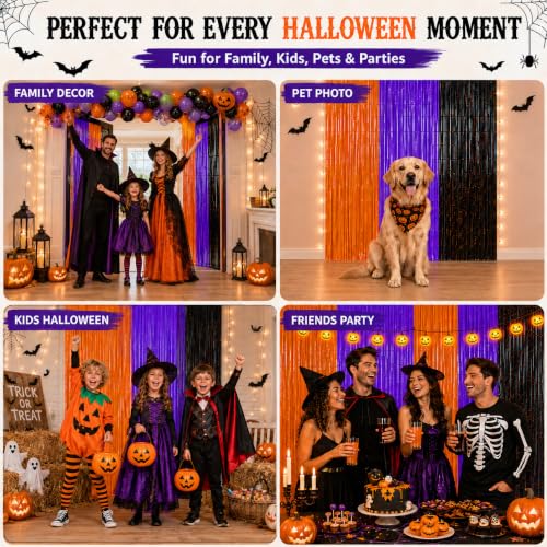 Halloween Decorations Tinsel Backdrop Set - Orange Purple Black, 2 Pack