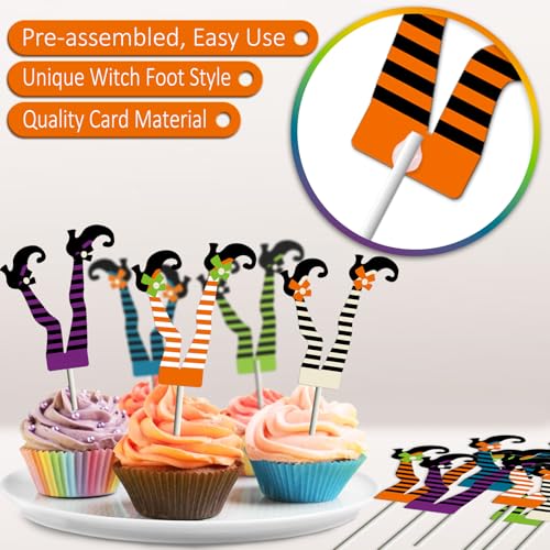 Halloween Witch Cupcake Toppers - 24 Pack Witch Boot Cake Decorations with Variation Halloween-24