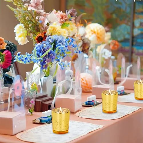 Gold Speckled Mercury Glass Votive Candles - Unscented 24PCS for Wedding & Party Decor