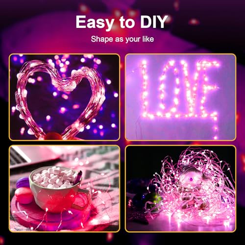 Pink Battery-Operated Fairy Lights 100 Pack 20 LED 7ft String with 3 Modes for Indoor Outdoor Decor