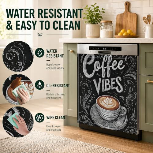 Retro Coffee Dishwasher Magnet Cover 23x26 Inch - Waterproof Kitchen Appliance Decor