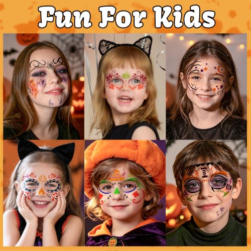 Halloween Face Paint Stencils Kit - 58pcs Makeup & Tattoo Templates, Brushes, Gems & Sponges - Halloween Variation