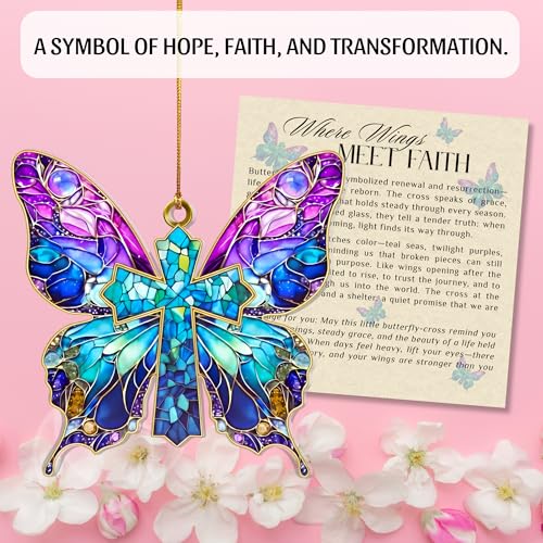 Butterfly Religious Ornament - Handmade Christian Cross Decoration, Christmas Gift - Variation 04