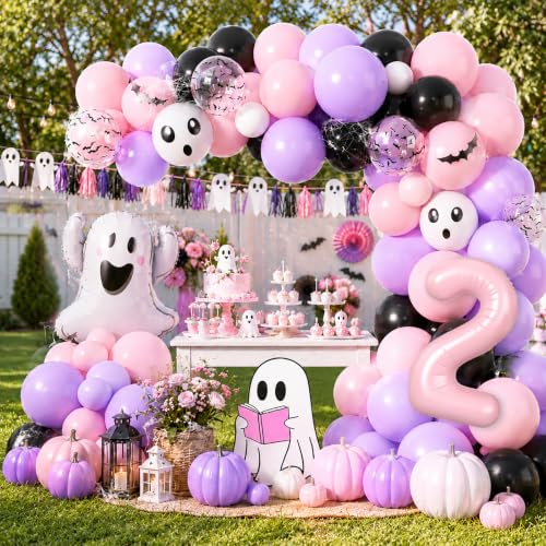 Halloween 2nd Birthday Decorations for Girl Spooky Theme Party Set with Balloons & Backdrop