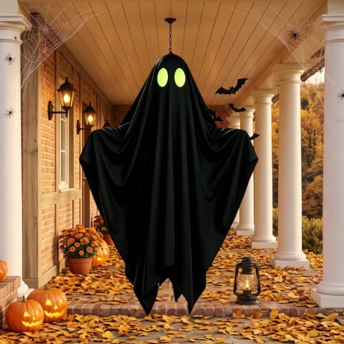 45-Inch Hanging Ghost Halloween Decorations Outdoor Spooky Decor with Glow Eyes