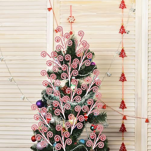 Candy Cane Christmas Tree Picks - Red & White 16-Inch Set of 12 - Holiday Decor
