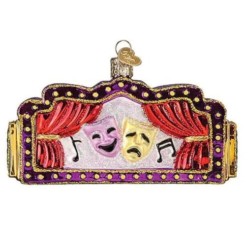 Broadway Marquee Glass Christmas Ornament - Handcrafted Holiday Tree Decoration - Drama Collection