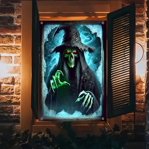 Halloween Witch Window Cover 31x47 Inch Spooky Decor for Home & Garden
