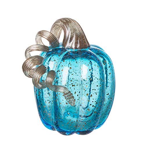 Handblown Glass Pumpkin Table Accent - 6 Inch Blue Fall & Halloween Decor - Variation of THIS listing