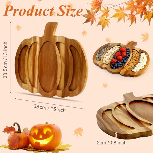 Acacia Wood Pumpkin Decor Platter Halloween Charcuterie Board Fall Serving Dish