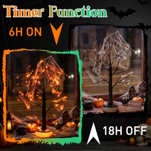 Dark Halloween Tree with Light-Up Base & Rechargeable LED Lights - 24 Inch