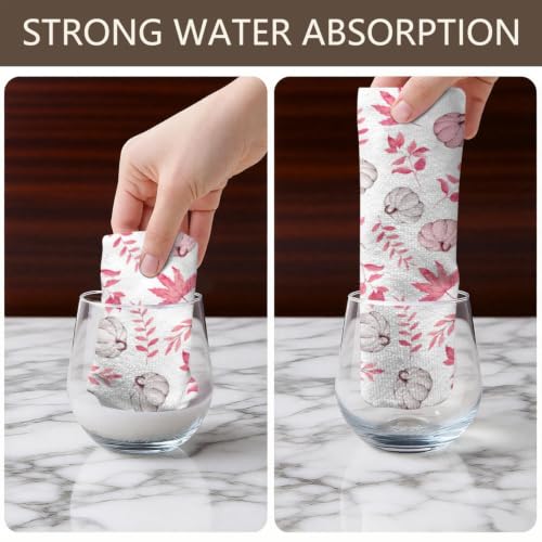Dish Towels 9 Set of 2 - Fall Pink Maple Leaf Pumpkin Kitchen Hand Towels, 18x26 Inches, Thanksgiving Autumn Decor
