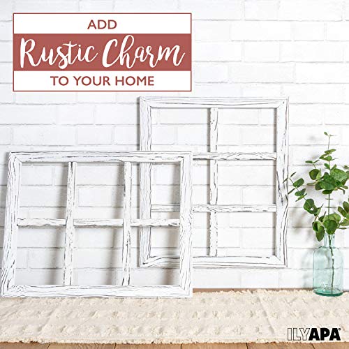 White Rustic Wood Window Frame Wall Decor - 18x22 Inch, 6 Pane - Weathered Finish