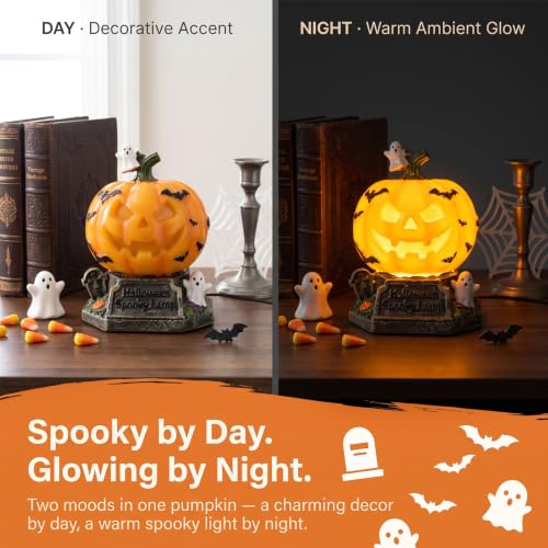 Halloween Spooky Jack-O'-Lantern LED Lamp - Little Pumpkin with Ghosts Bats Tombstone