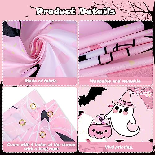 Pink Halloween Backdrop Banner for Parties - Large Birthday & Baby Shower Decorations