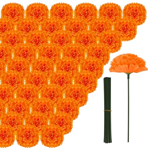 Artificial Marigold Flower Heads Bulk - Orange, 201 Pieces for Day of the Dead Decor & DIY Projects