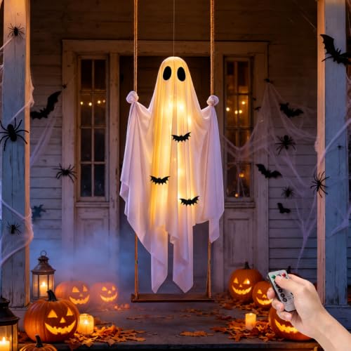 Halloween Hanging Ghost with Swing & Lights - Outdoor Yard Decor