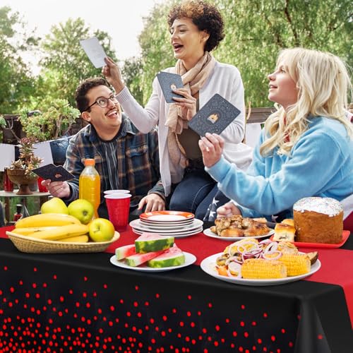 10 Pack Black and Red Disposable Tablecloths 54x108 Inches for Party Events