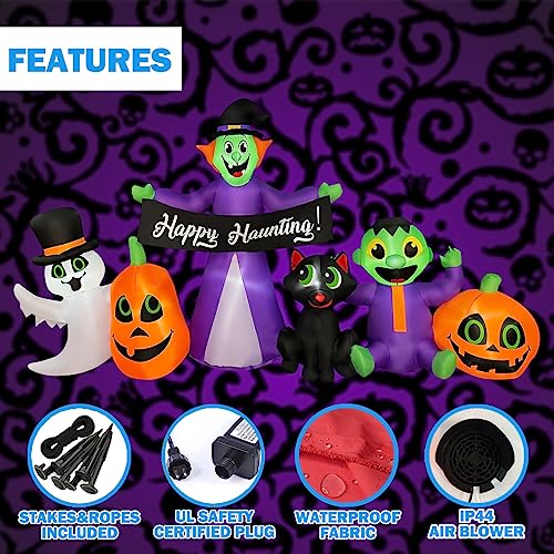 Halloween Inflatable Decor Set - Witch, Ghost, Frankenstein, Cat, Pumpkin, 8Ft