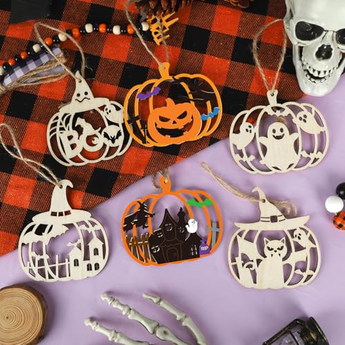 Hollow Pumpkin Wooden Ornaments - Halloween Crafts & Decorations, 24 PCS